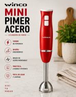 MINI PIMER WINCO BRAZO DE ACERO 400W W1014 BLANCO Y ROJO