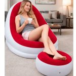 SILLON INFLABLE PUFF CON REPOSA PIES ROJO Y BLANCO