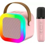 MINI PARLANTE KARAOKE CON SOPORTE COLOR ROSA