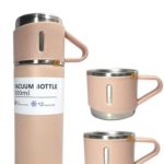 TERMO Y 3 TAZAS METALICAS 500ML VACUUM ROSA