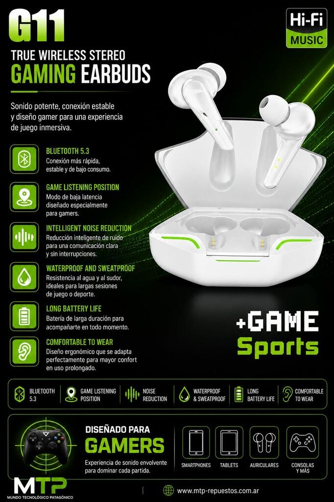 AURICULAR BLUETOOTH GAMER G11 BLANCO AURICULAR BLUETOOTH GAMER G11 BLANCO - Imagen 1
