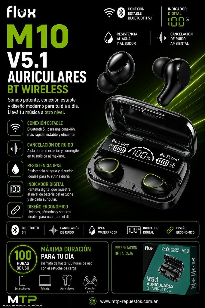 AURICLUAR BLUETOOTH M10 FLUX FM10 AURICLUAR BLUETOOTH M10 FLUX FM10 - Imagen 1