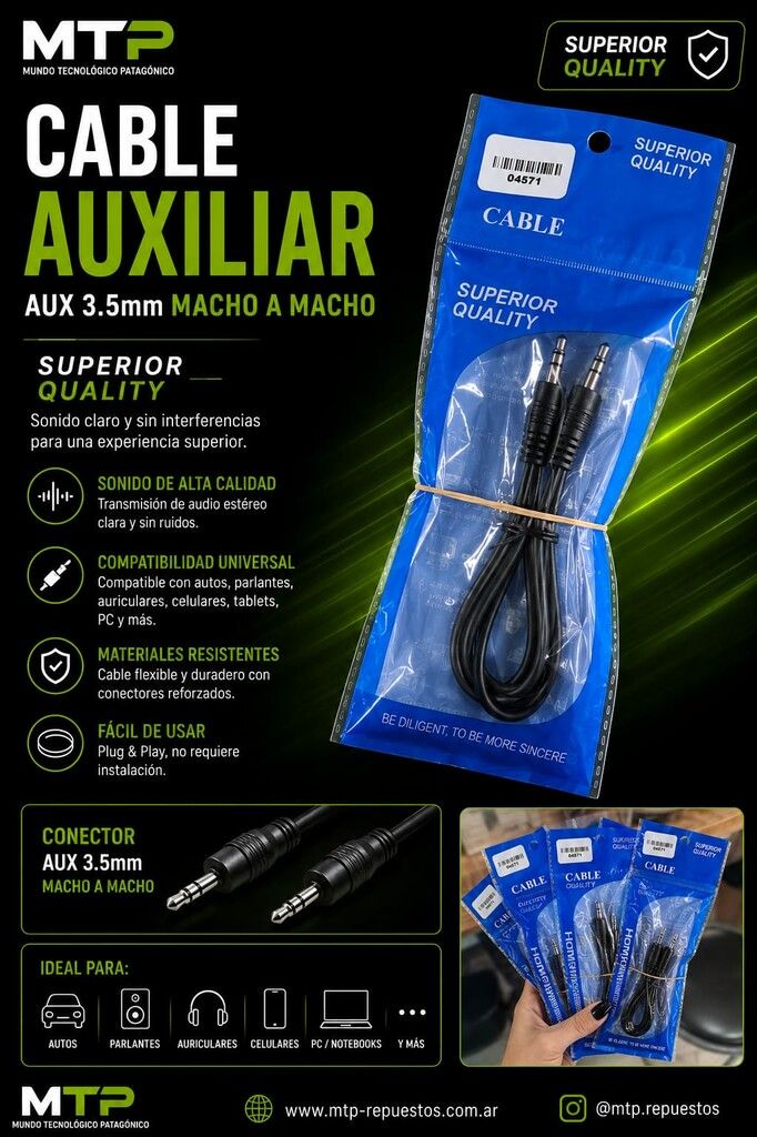 CABLE AUXILIAR 1.5 M EN BOLSA AUX CABLE AUXILIAR 1.5 M EN BOLSA AUX - Imagen 1