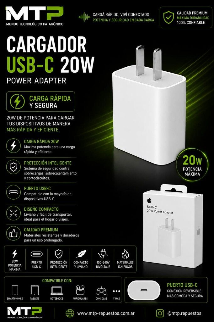 CABEZAL IPHONE 20W PATA ARGENTINA CL CABEZAL IPHONE 20W PATA ARGENTINA CL - Imagen 1