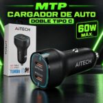CARGADOR DE AUTO AITECH  TURBO 60W 2USB-C NEGRO AICC020219N