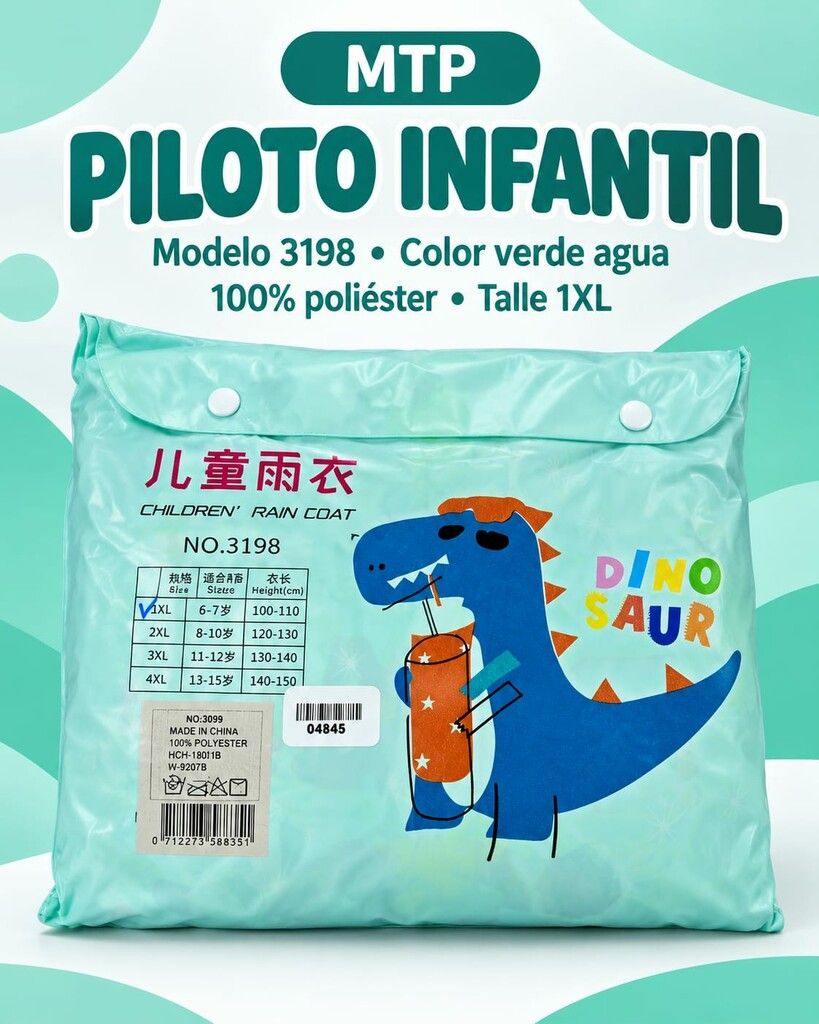 PILOTO PARA LLUVIA INFANTIL 3198 R67009 (VERDE AGUA) PILOTO PARA LLUVIA INFANTIL 3198 R67009 (VERDE AGUA) - Imagen 1
