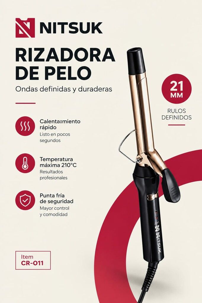 RIZADOR DE CABELLO BARRIL CERAMICO 19MM NITZUK CP-ON1 RIZADOR DE CABELLO BARRIL CERAMICO 19MM NITZUK CP-ON1 - Imagen 1