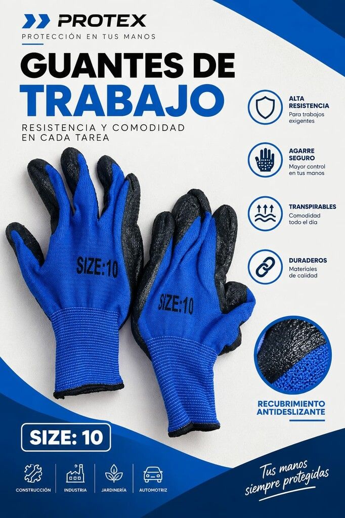GUANTE DE TRABAJO AZUL JG-202 KU-202 TCR-300 GUANTE DE TRABAJO AZUL JG-202 KU-202 TCR-300 - Imagen 1