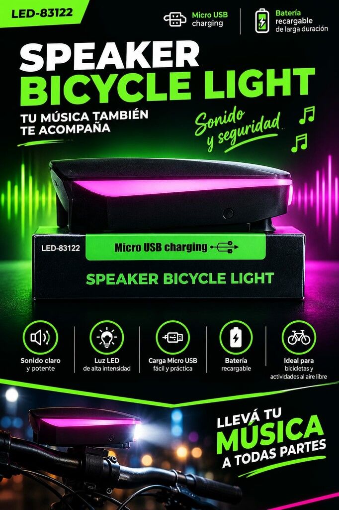 LUZ RECARGABLE BICI CON BOCINA 7588 LED-83122 (ROSA Y NEGRA) LUZ RECARGABLE BICI CON BOCINA 7588 LED-83122 (ROSA Y NEGRA) - Imagen 1